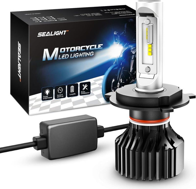 SEALIGHT مصابيح دراجة نارية H4 من ATV، تصميم لرياضة القوة ومصباح دراجة نارية، 22000LM H4/9003/HB2، مصباح دراجة نارية، توصيل وتشغيل أو مصابيح ضباب - عبوة واحدة - Image 1